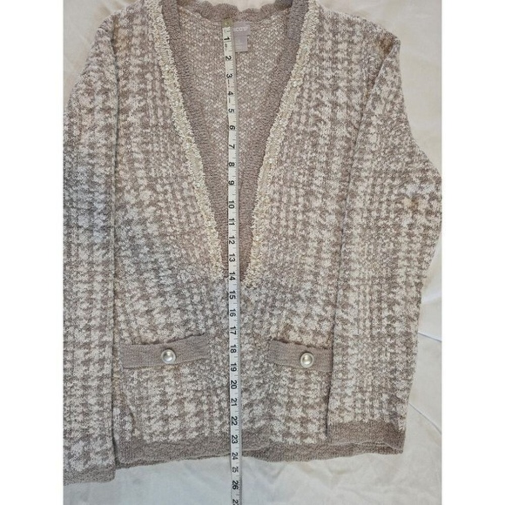Chicos Sweater‎ Sz Lg Novelty Yarn Detail Cardigan Taupe Heather Neutral - Picture 9 of 10